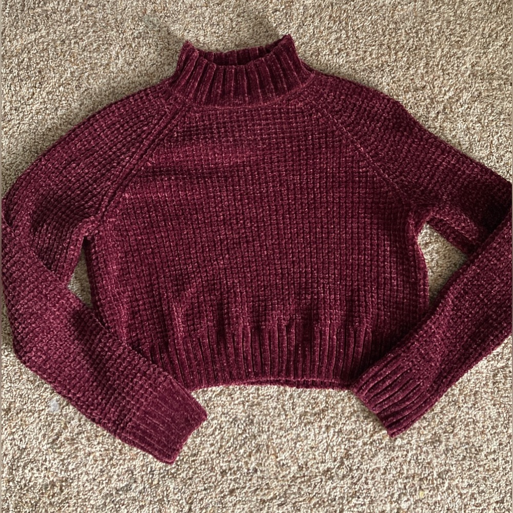 Maroon cropped knit mock neck